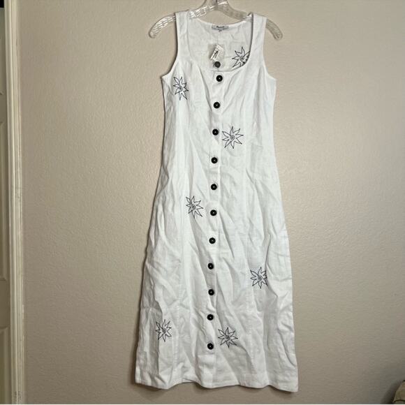 Madewell Button-Front Midi Dress in 100% Linen in Eyelet White Size: 0, NWT - Picture 3 of 12